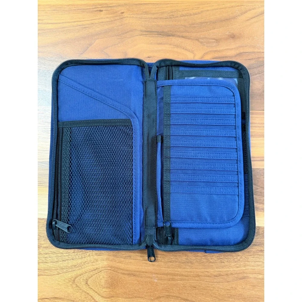 LL Bean Travel Wallet Organizer Blue Cordura Nylon Zip Passport Holder